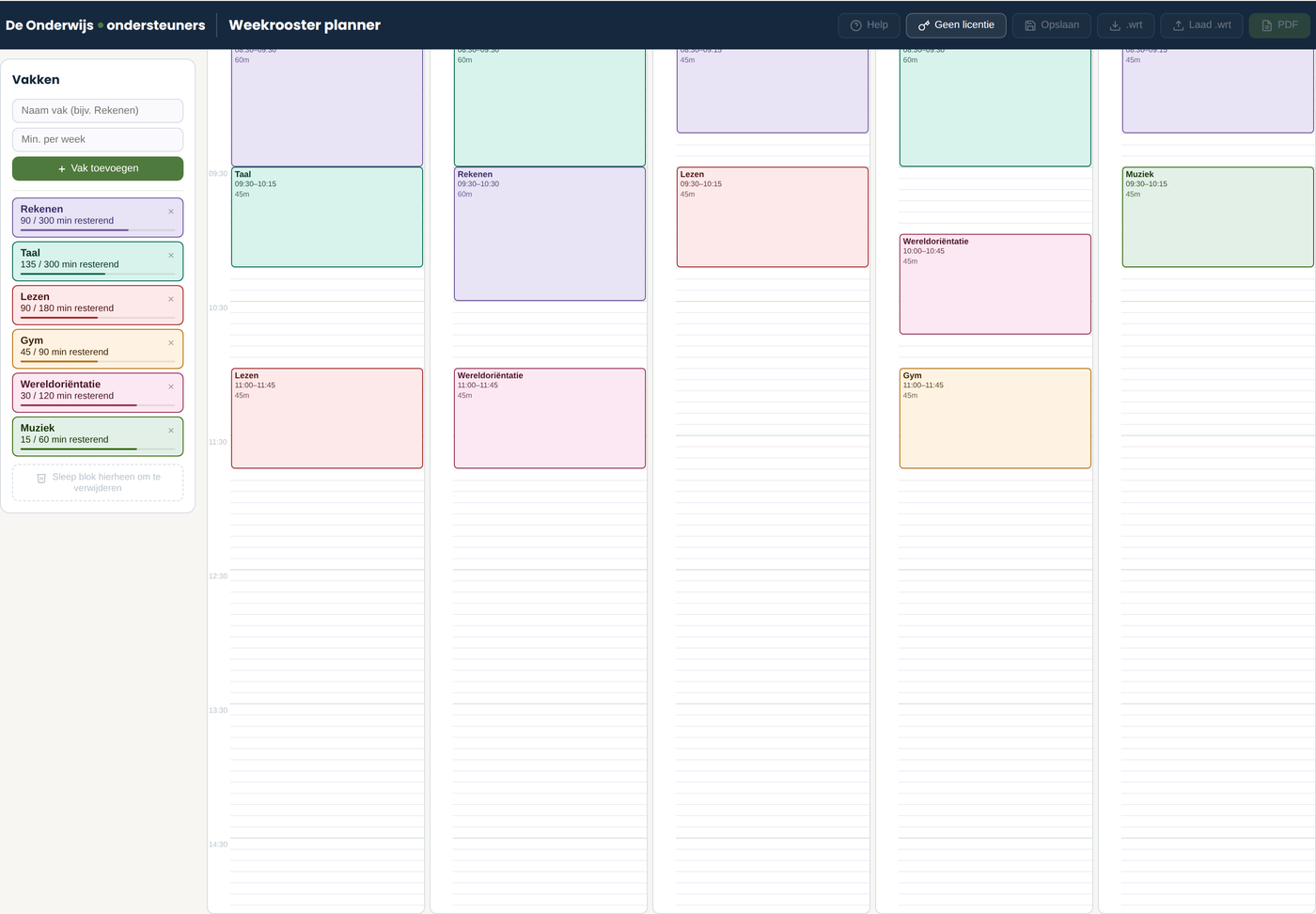 Detail van Weekroosterplanner